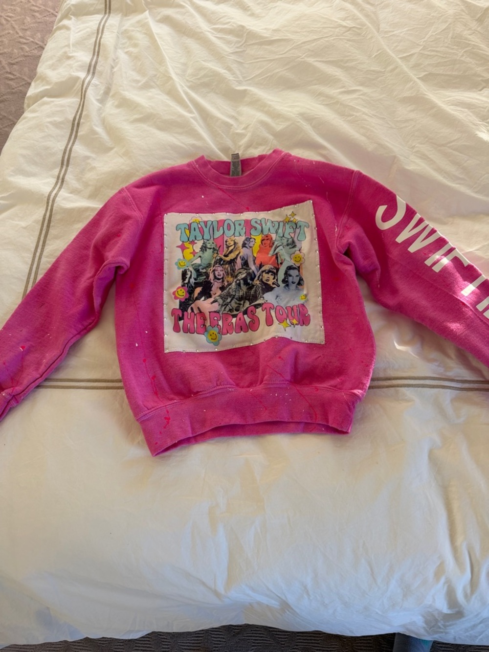 Taylor Swift Hot Pink Kids Sweatshirt with The Eras Tour Graphic